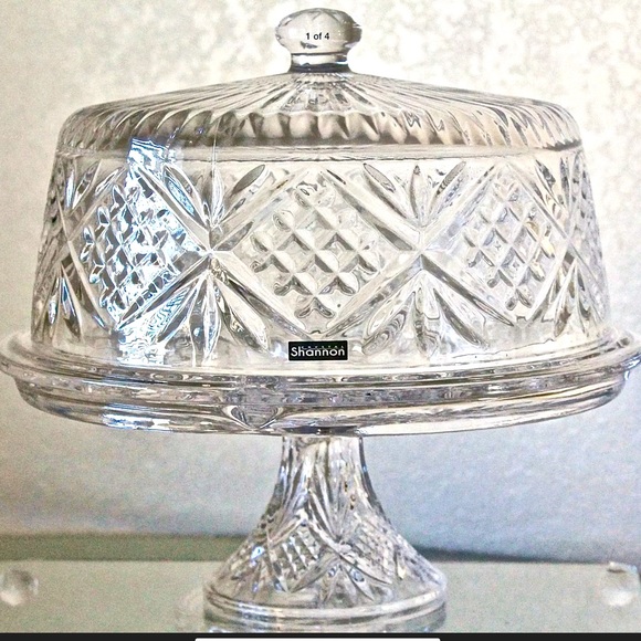 GODINGER CRYSTAL 4 IN 1 CAKE DOME PUNCH BOWL 10 IN NEW DUBLIN - Picture 1 of 4